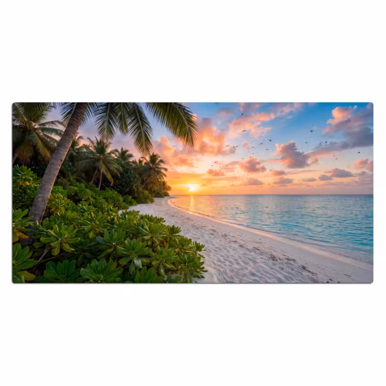 Strand - Zonsondergang - Palmbomen - Tropisch - Natuur Muismat XXL klein -3d_leeg