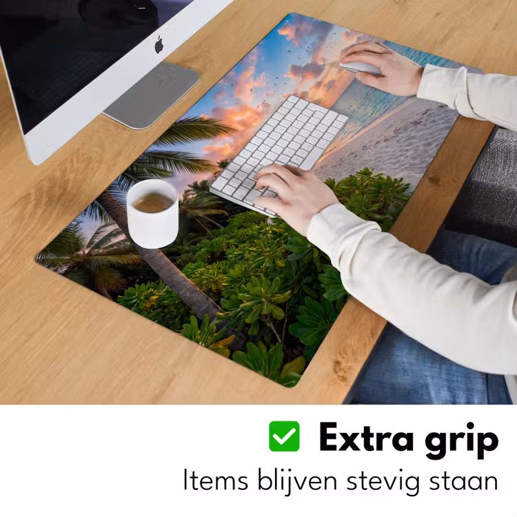 Strand - Zonsondergang - Palmbomen - Tropisch - Natuur Muismat XXL klein -sfeer3