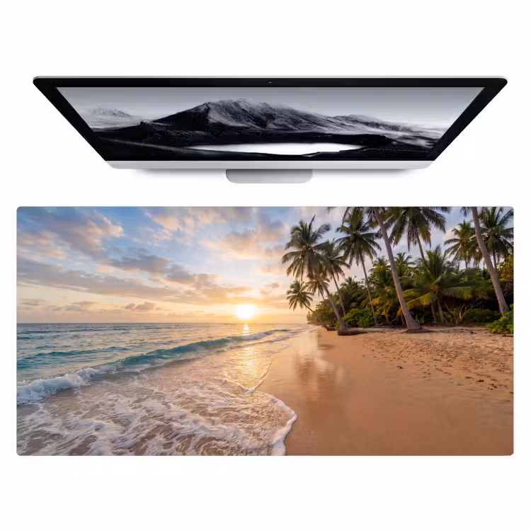 Strand - Zonsondergang - Tropisch - Natuur - Goud Muismat XXL klein -zzz3d
