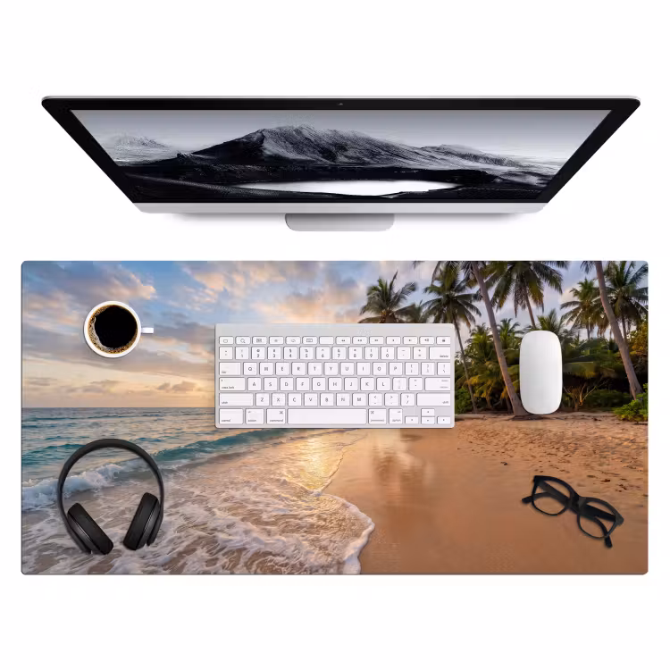 Strand - Zonsondergang - Tropisch - Natuur - Goud Muismat XXL klein -3d