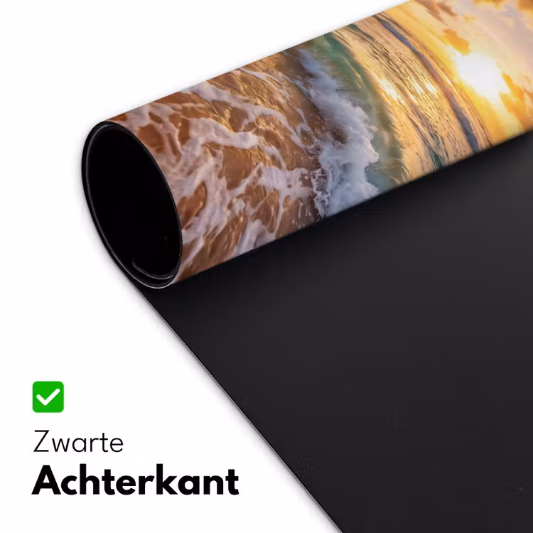 Strand - Zonsondergang - Golven - Natuur - Goud Muismat XXL klein -sfeer2