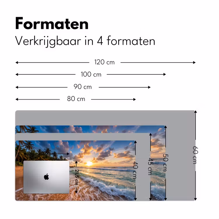 Strand - Zonsondergang - Golven - Natuur - Goud Muismat XXL klein -sfeer5