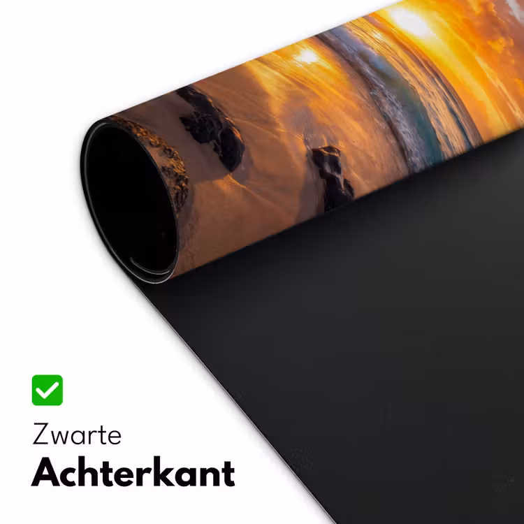 Strand - Zonsondergang - Golven - Natuur - Oranje Muismat XXL klein -sfeer2