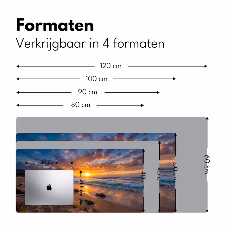 Strand - Zonsondergang - Golven - Natuur - Oranje Muismat XXL klein -sfeer5