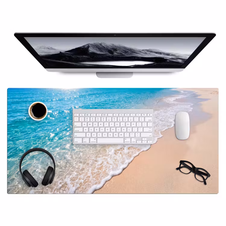 Strand - Water - Natuur - Blauw - Beige Muismat XXL klein -3d