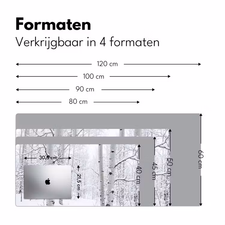Berkenbomen - Sneeuw - Winter - Bos - Wit Muismat XXL klein -sfeer5