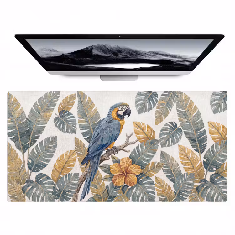 Vogel - Tak - Natuur - Mozaïek - Blauw Muismat XXL klein -zzz3d