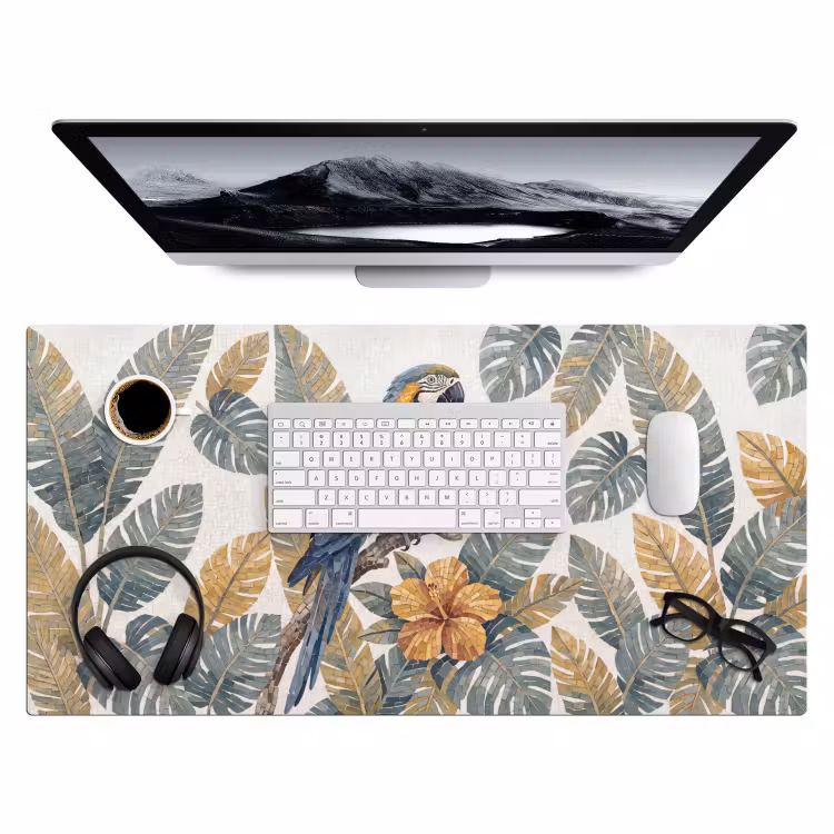 Vogel - Tak - Natuur - Mozaïek - Blauw Muismat XXL klein -3d