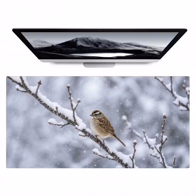 Vogel - Tak - Sneeuw - Winter Muismat XXL klein -zzz3d