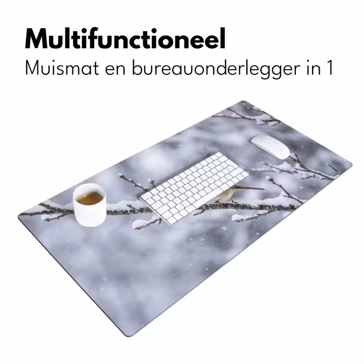 Vogel - Tak - Sneeuw - Winter Muismat XXL klein -sfeer4