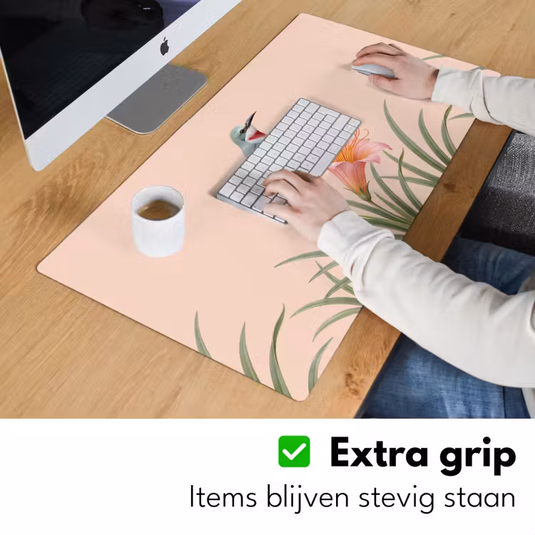 Vogel - Bloem - Natuur - Roze Muismat XXL klein -sfeer3