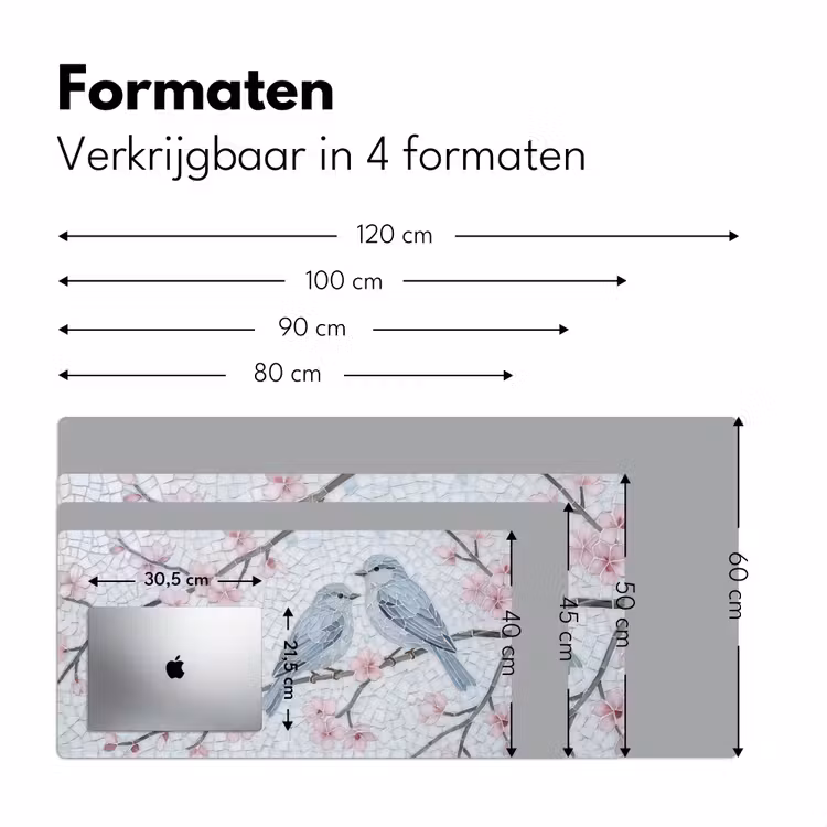 Vogel - Bloemen - Natuur - Mozaïek - Roze Muismat XXL klein -sfeer5