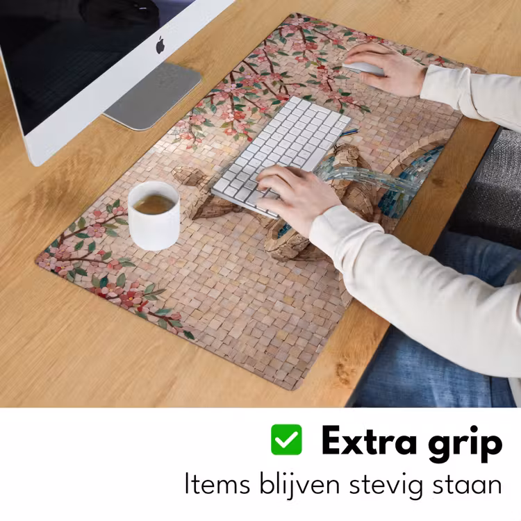 Vogel - fontein - mozaiek - kleurrijk - dieren Muismat XXL klein -sfeer3