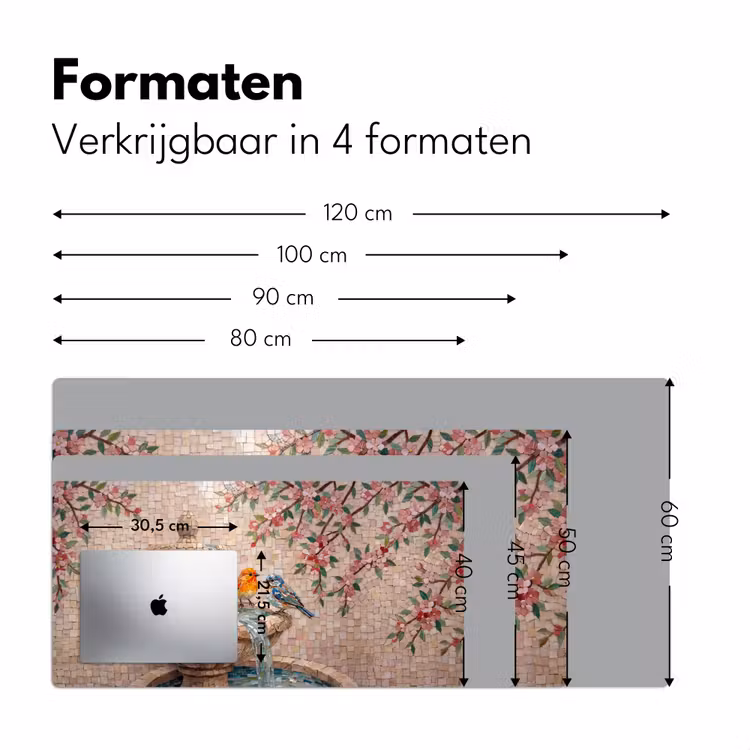Vogel - fontein - mozaiek - kleurrijk - dieren Muismat XXL klein -sfeer5