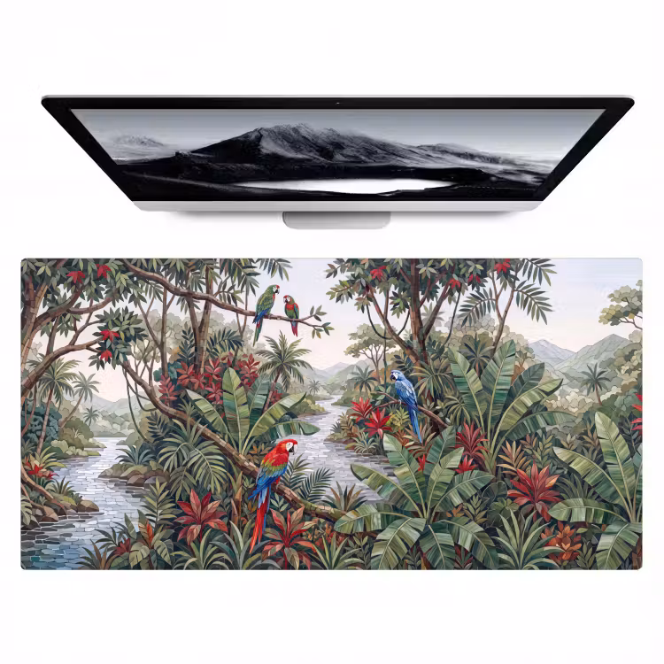 Vogel - Jungle - Natuur - Mozaïek - Groen Muismat XXL klein -zzz3d