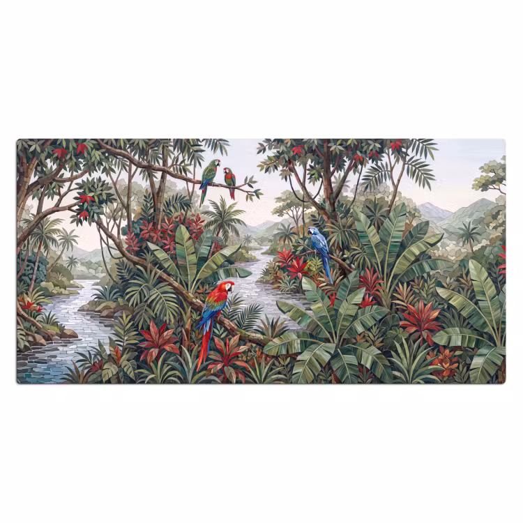 Vogel - Jungle - Natuur - Mozaïek - Groen Muismat XXL klein -3d_leeg