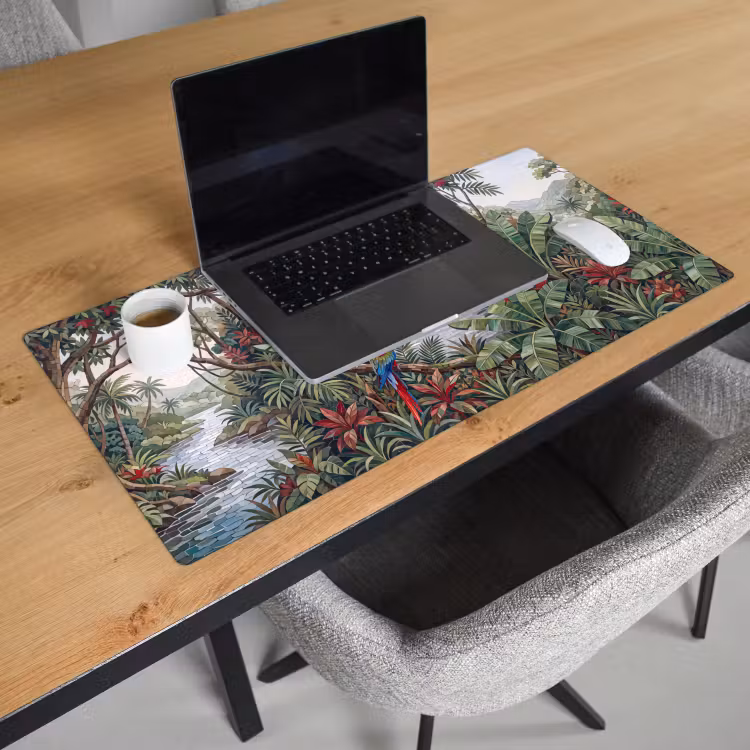 Vogel - Jungle - Natuur - Mozaïek - Groen Muismat XXL klein -sfeer1