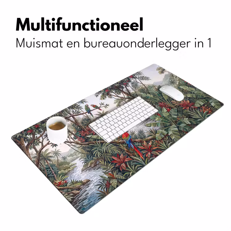 Vogel - Jungle - Natuur - Mozaïek - Groen Muismat XXL klein -sfeer4