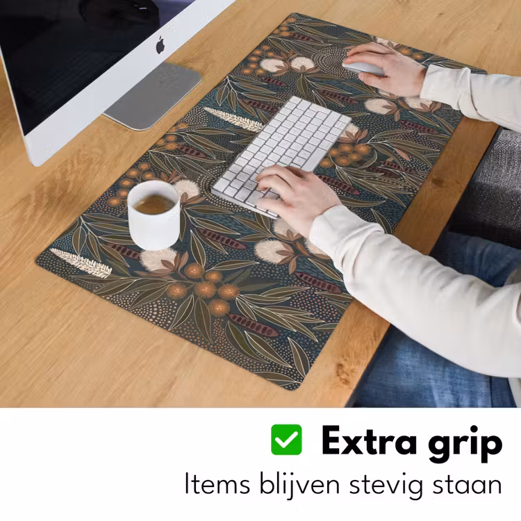 Vogel - Bladeren - Natuur - Illustratie - Groen Muismat XXL klein -sfeer3