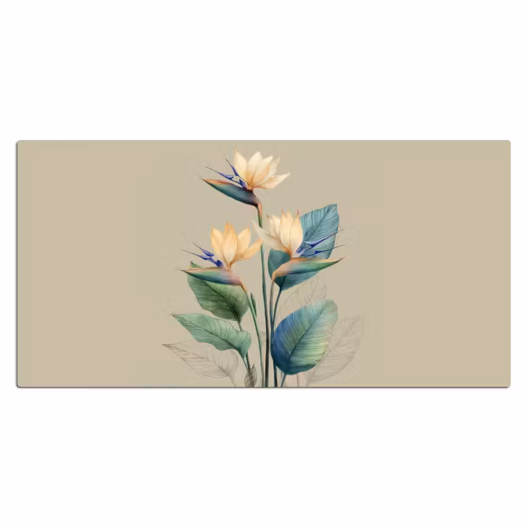 Paradijsvogelbloemen - Blauwgroene bladeren - Beige Muismat XXL klein -3d_leeg