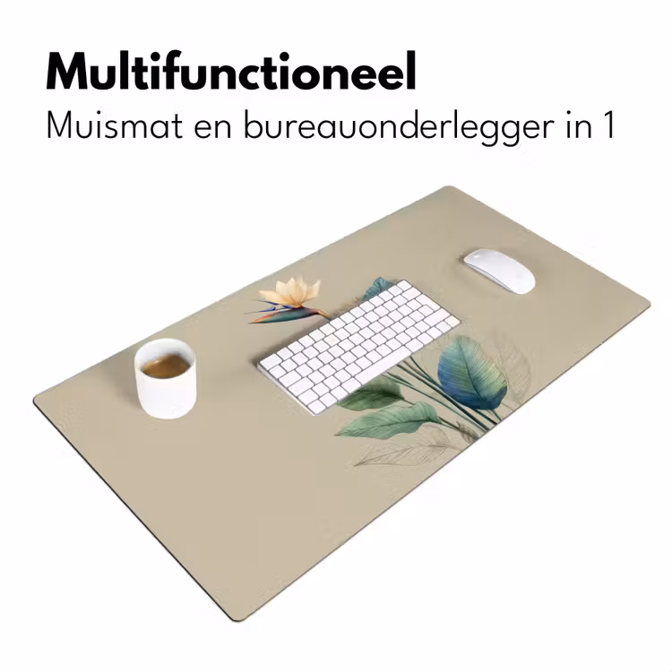 Paradijsvogelbloemen - Blauwgroene bladeren - Beige Muismat XXL klein -sfeer4