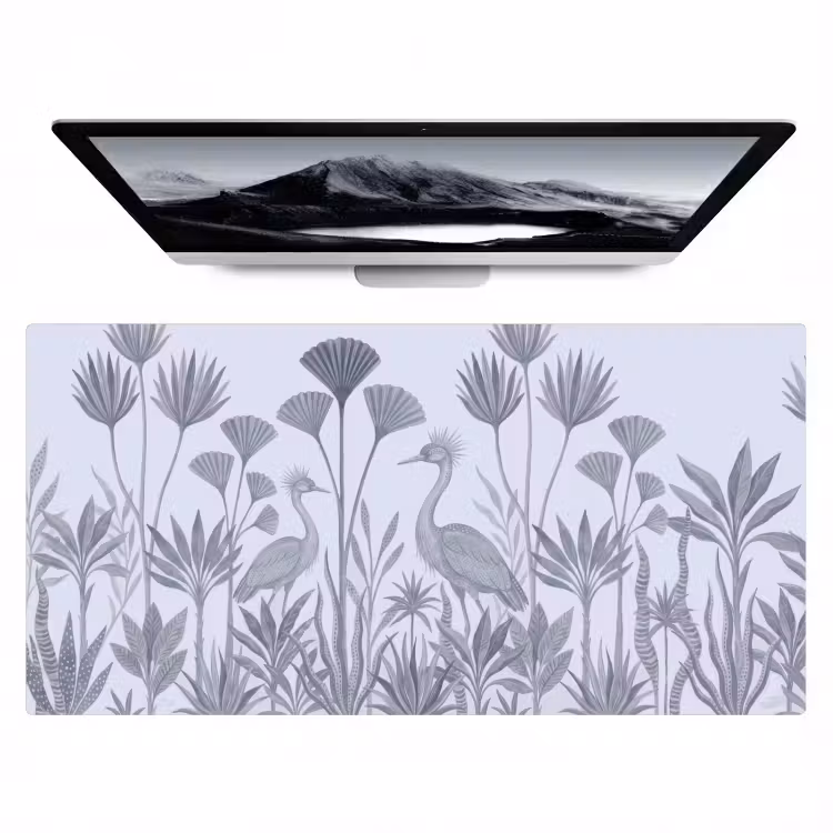 Vogel - Tropisch - Illustratie - Blauwgrijs - Natuur Muismat XXL klein -zzz3d