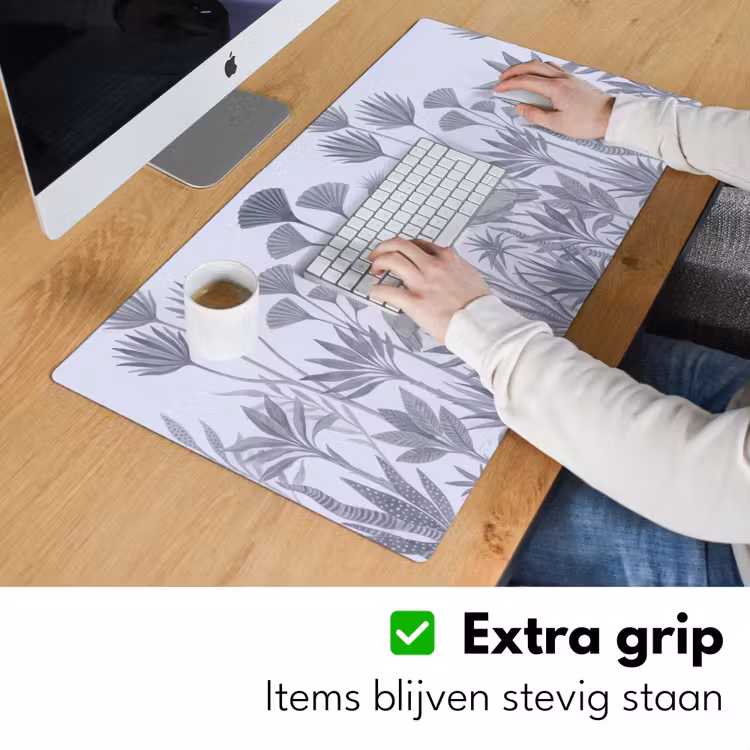 Vogel - Tropisch - Illustratie - Blauwgrijs - Natuur Muismat XXL klein -sfeer3