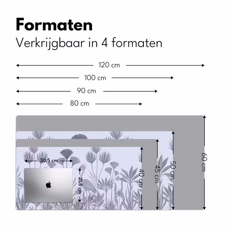 Vogel - Tropisch - Illustratie - Blauwgrijs - Natuur Muismat XXL klein -sfeer5