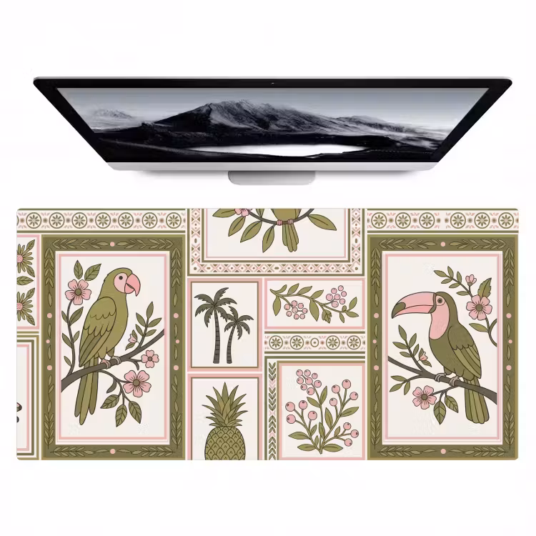 Vogel - Tropisch - Patroon - Decoratief - Groen Muismat XXL klein -zzz3d