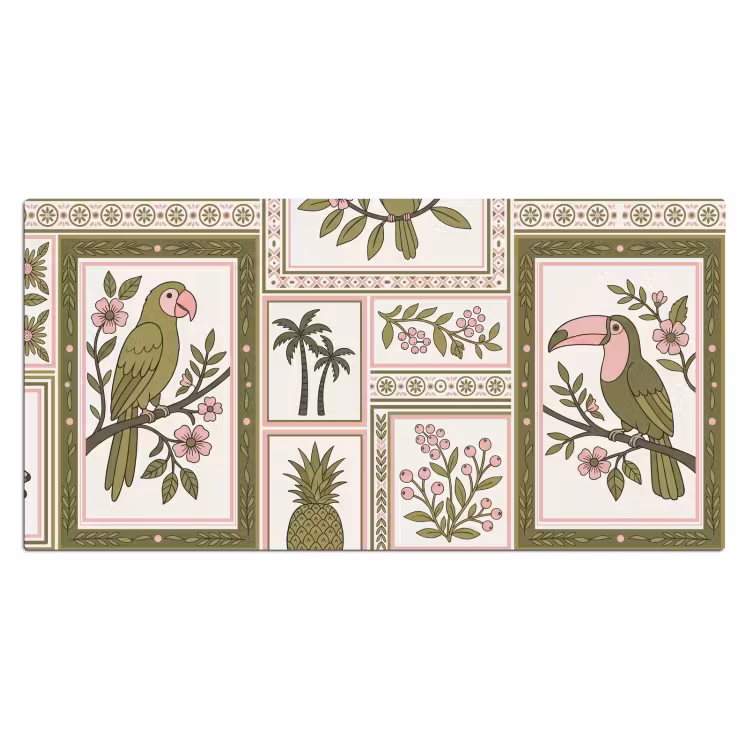 Vogel - Tropisch - Patroon - Decoratief - Groen Muismat XXL klein -3d_leeg