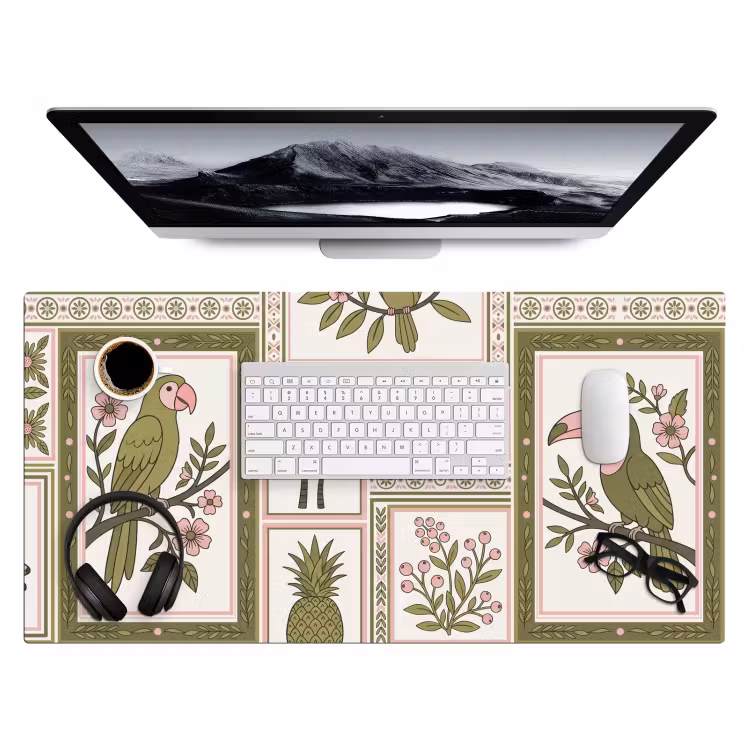Vogel - Tropisch - Patroon - Decoratief - Groen Muismat XXL klein -3d