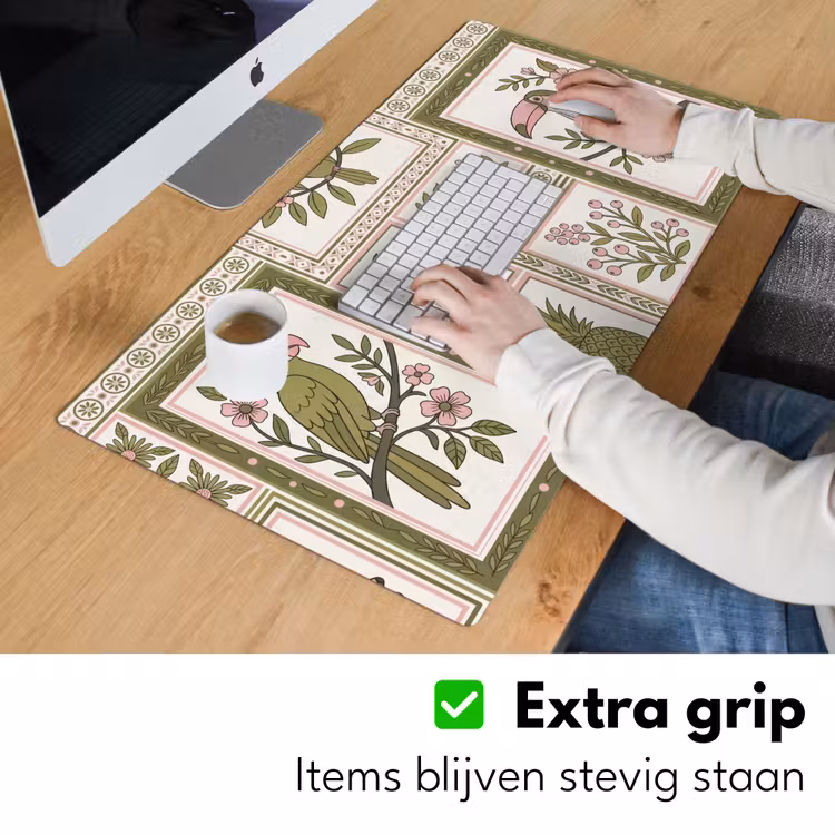 Vogel - Tropisch - Patroon - Decoratief - Groen Muismat XXL klein -sfeer3