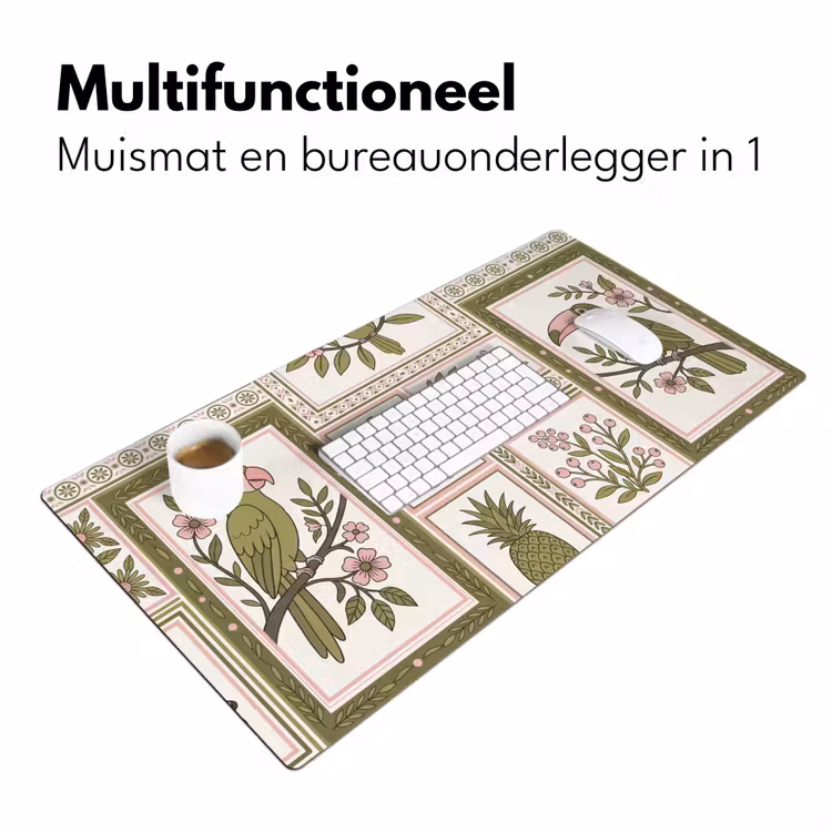 Vogel - Tropisch - Patroon - Decoratief - Groen Muismat XXL klein -sfeer4