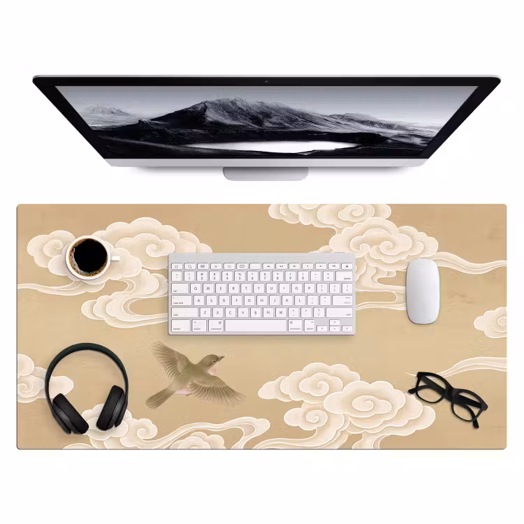 Vogels - Vliegen - Beige Muismat XXL klein -3d