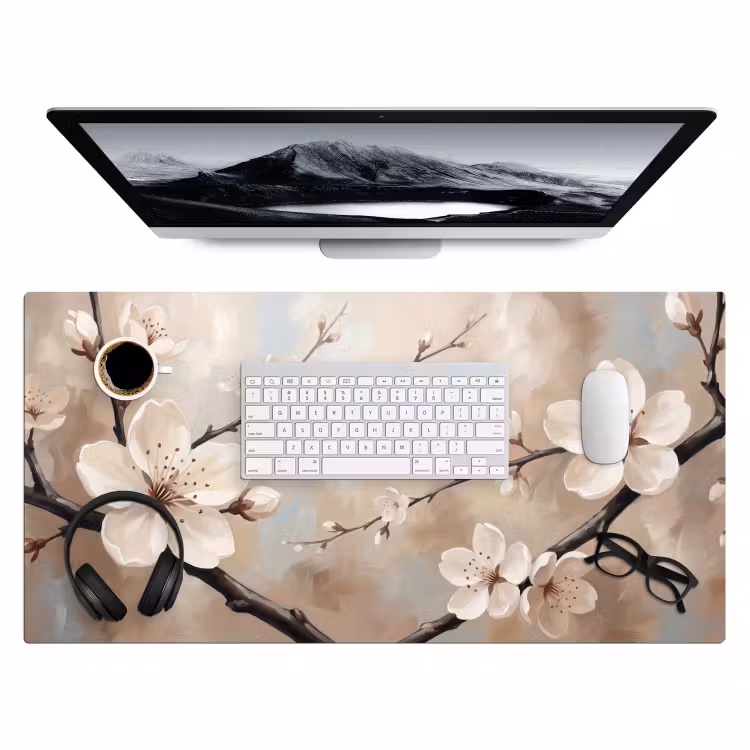 Bloesem - Takken - Schilderij - Beige - Serene Muismat XXL klein -3d
