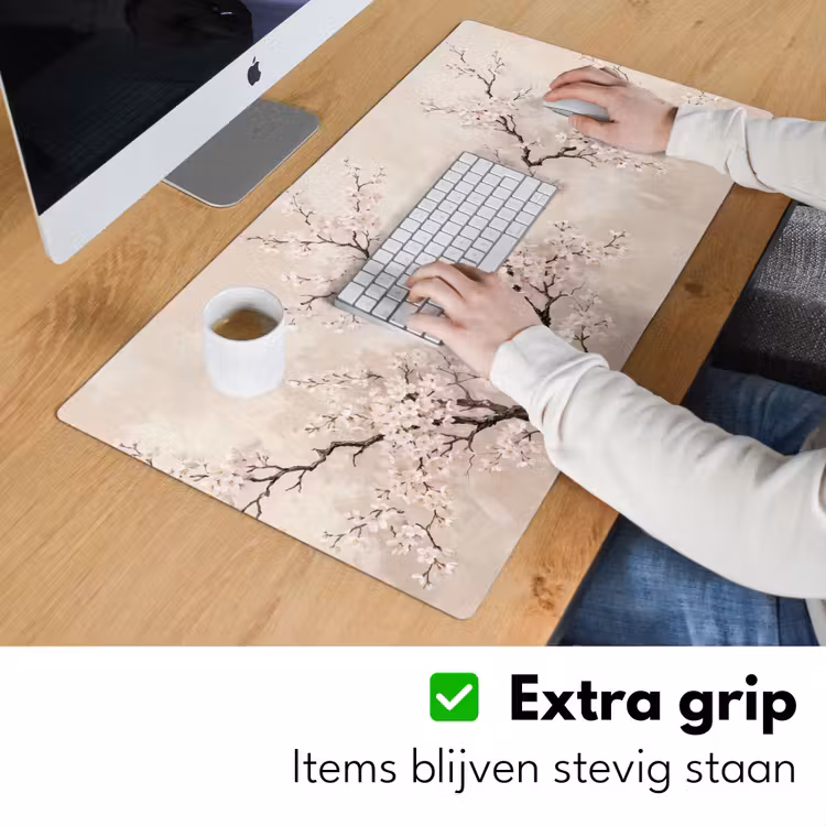 Bloesem - Illustratie - Taupe Muismat XXL klein -sfeer3