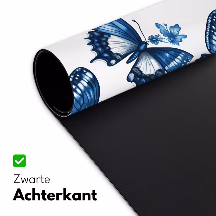 Blauw - Vlinders - Bloemen - Wit Muismat XXL klein 681 -sfeer2