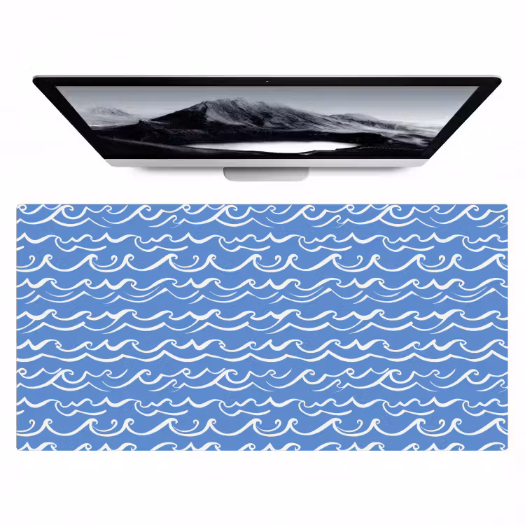 Blauw - Wit - Simpel - Getekend - Golven Muismat XXL klein 681 -zzz3d