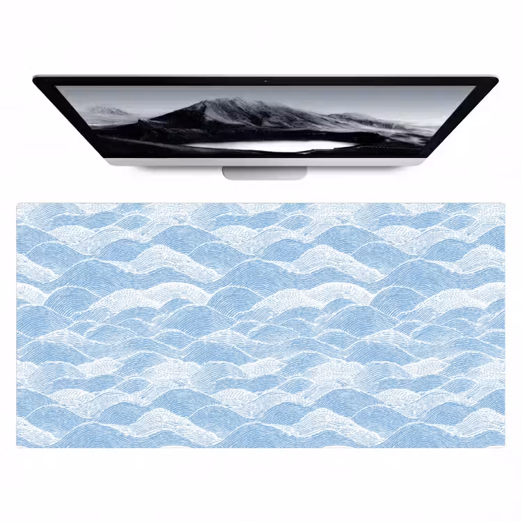 Blauw - Wit - Golven - Getekend Muismat XXL klein 681 -zzz3d