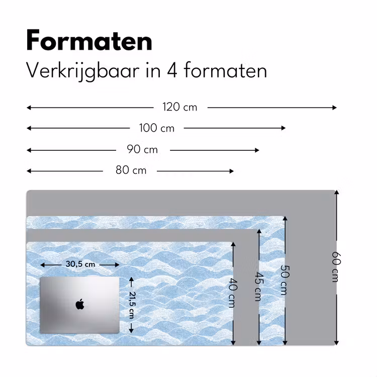 Blauw - Wit - Golven - Getekend Muismat XXL klein 681 -sfeer5