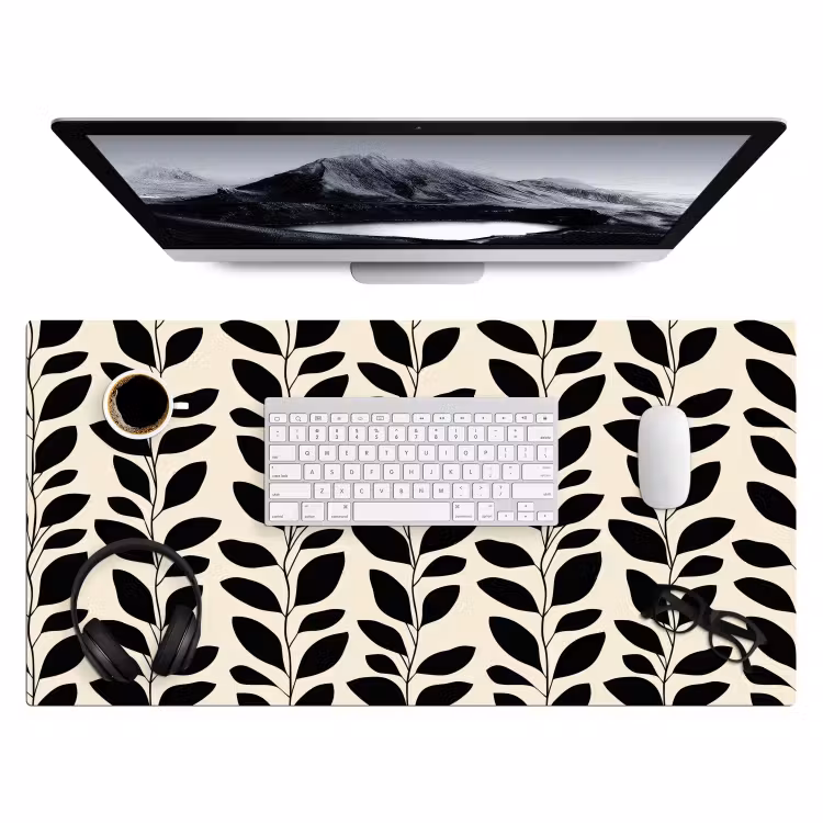 Botanisch - Dessin - Zwart - Beige Muismat XXL klein 681 -3d