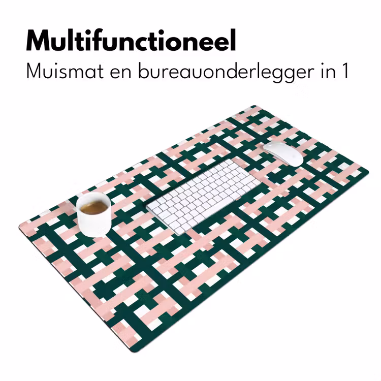 Vlechtpatroon - Groen - Roze - Grafisch Muismat XXL klein 681 -sfeer4