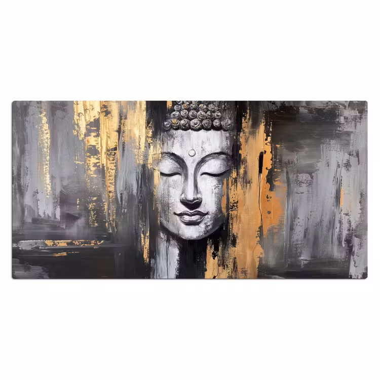 Boedhha - Penseelstreken - Goud - Abstract Muismat XXL klein -3d_leeg