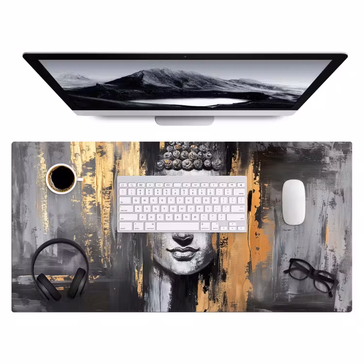 Boedhha - Penseelstreken - Goud - Abstract Muismat XXL klein -3d