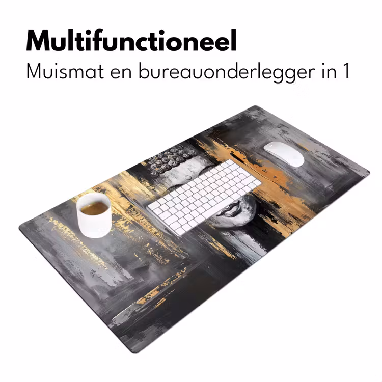 Boedhha - Penseelstreken - Goud - Abstract Muismat XXL klein -sfeer4