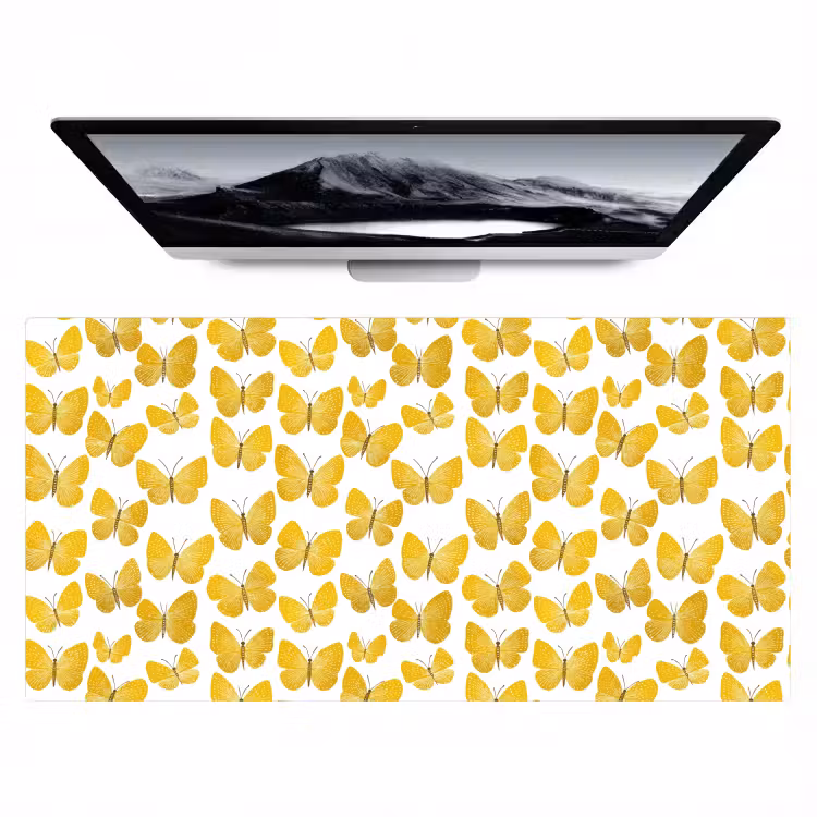 Vlinders - Botanisch - Illustratie - Geel - Wit Muismat XXL klein 681 -zzz3d