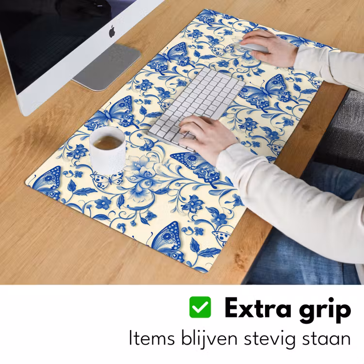 Vlinders - Bloemen - Blauw - Botanisch Muismat XXL klein 681 -sfeer3