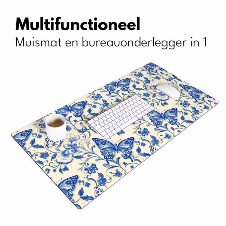 Vlinders - Bloemen - Blauw - Botanisch Muismat XXL klein 681 -sfeer4