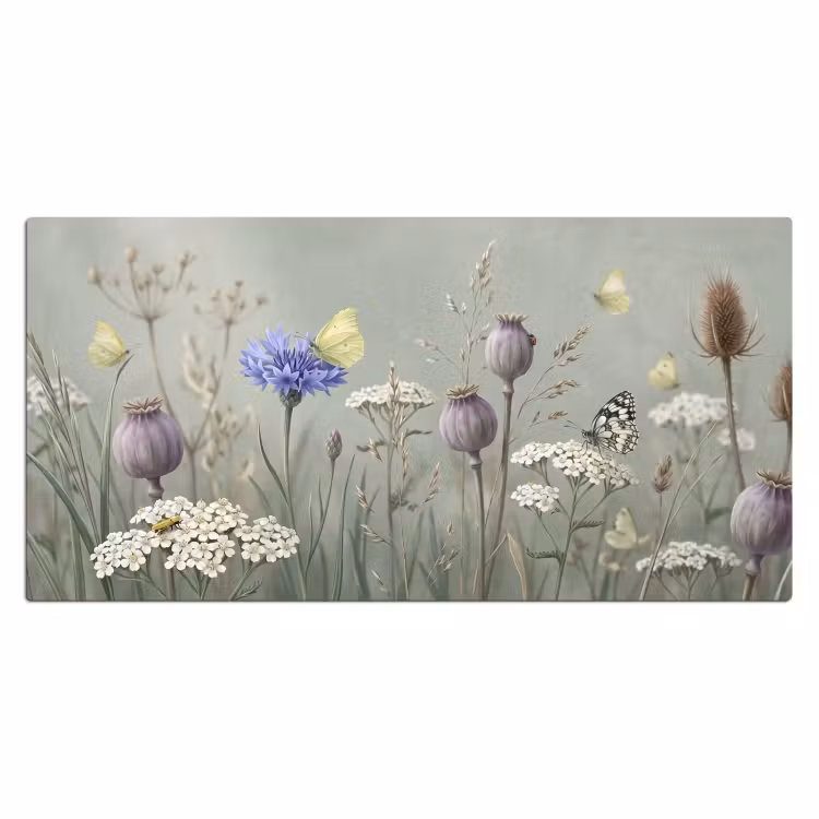 Vlinders - Wildbloemen - Illustratie - Kleurrijk Muismat XXL klein -3d_leeg