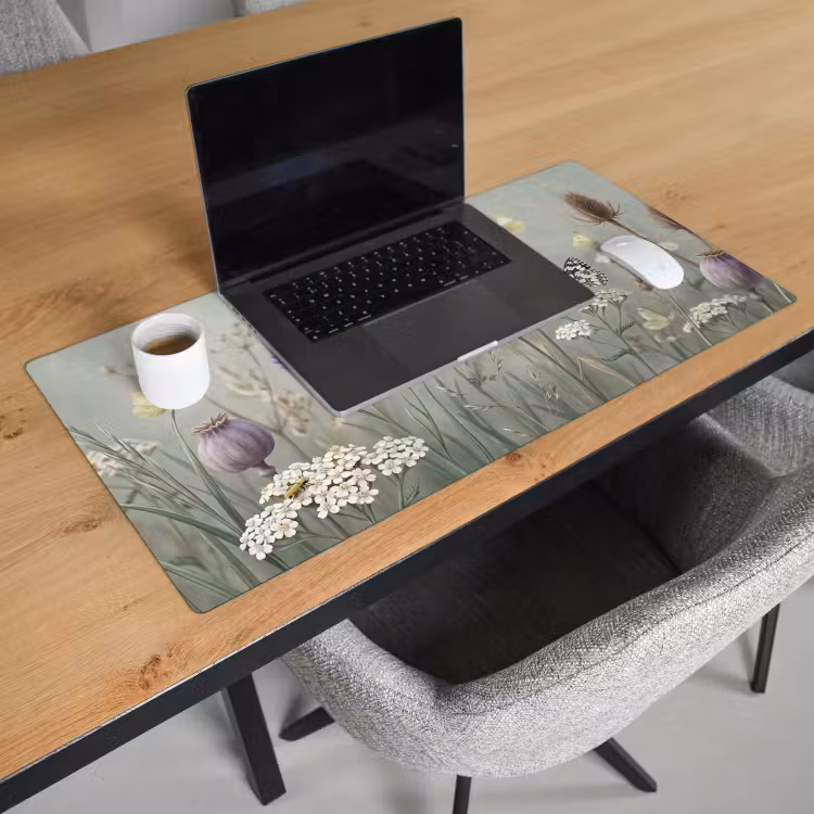 Vlinders - Wildbloemen - Illustratie - Kleurrijk Muismat XXL klein -sfeer1